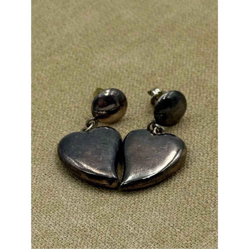 Vintage sterling Silver 925 TMA Heart Drop Earrings - Women Jewelry